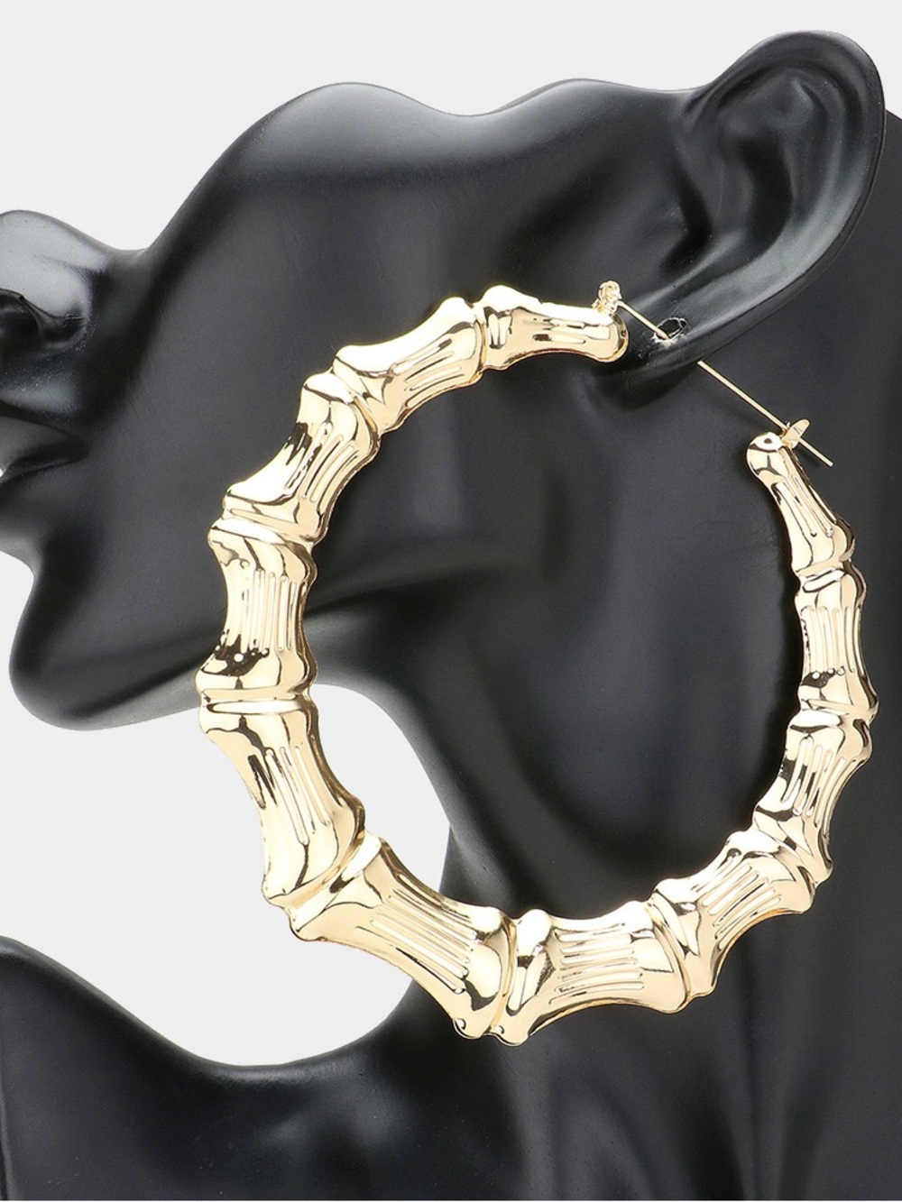 Gold Tone Bamboo Hoop Earrings - Women Jewelry